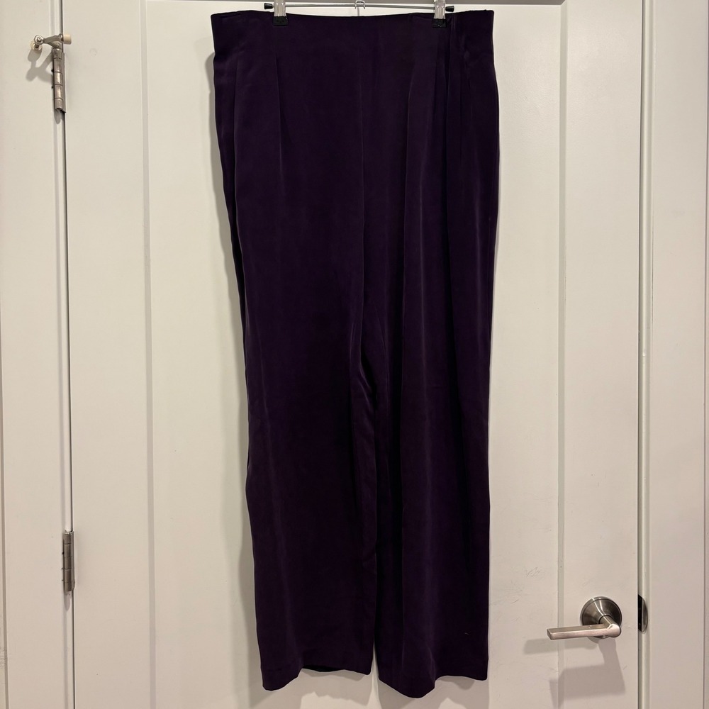 Dana Buchman Purple 100% Silk Wide Leg Trousers Pants Womens 16